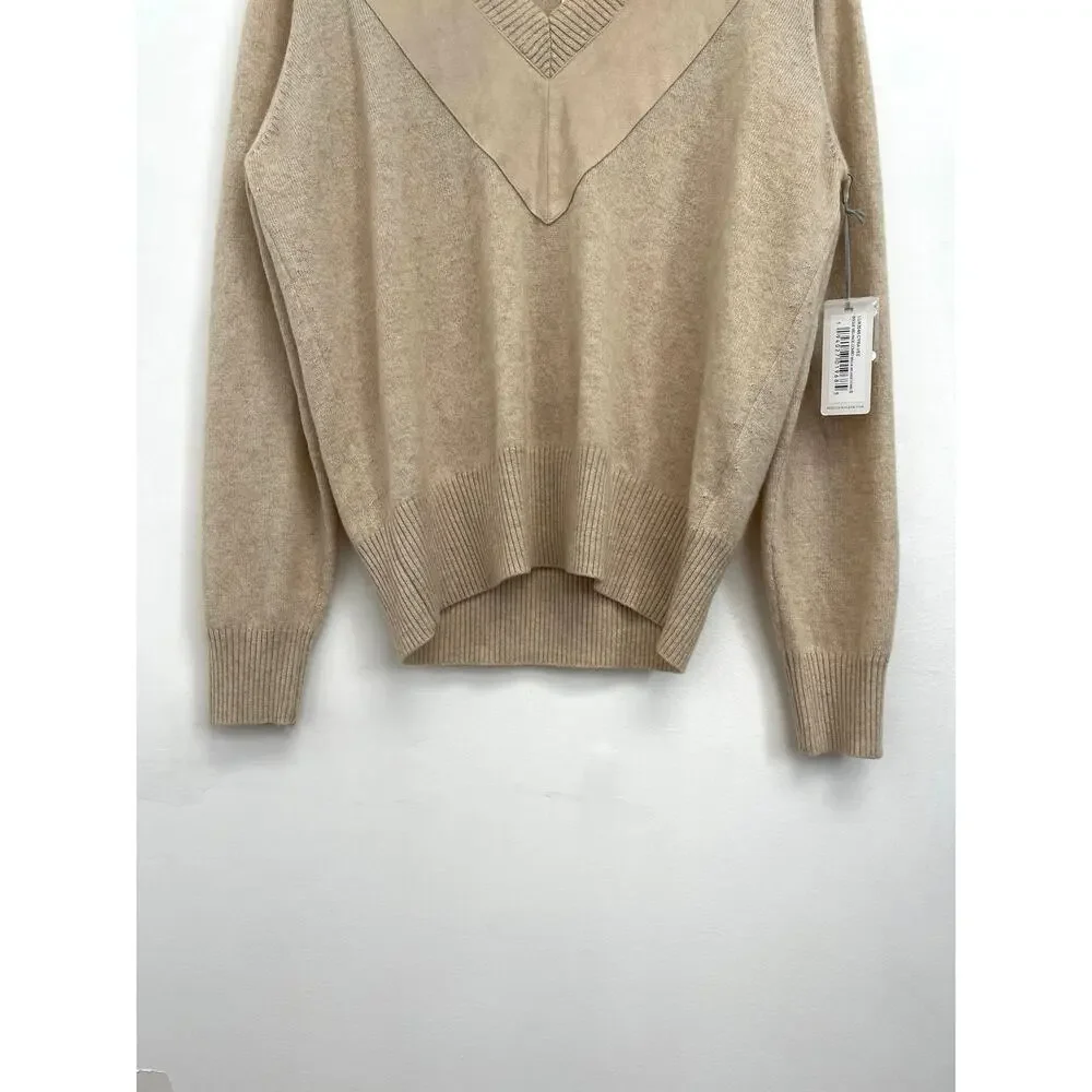 NWT Brochu Walker Cashmere V-Neck Neutral Quiet Luxury Relaxed Sweater Small